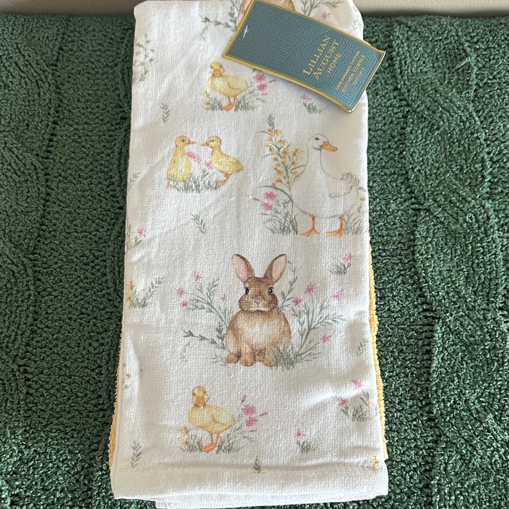 Lillian August French Farmhouse Easter 🐣 Bunny 🐰 Kitchen Towels NEW!